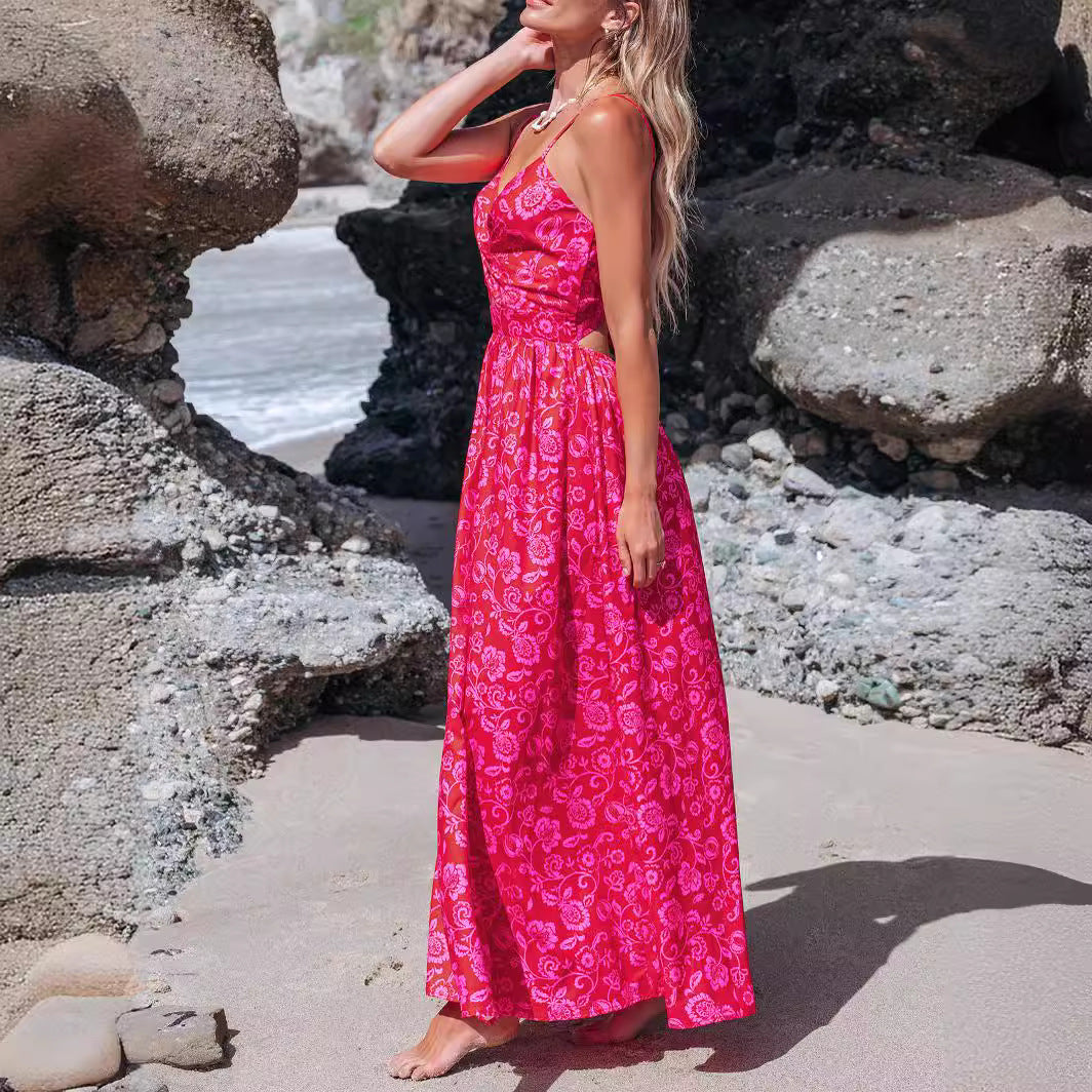 Damen Maxikleid mit raffiniertem Knotendesign und floralem Muster R&B