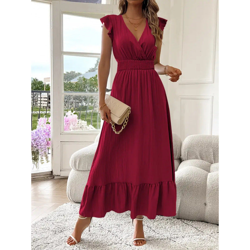Damen Maxikleid mit voluminösen Rüschenärmel und elegantem Bund R&B
