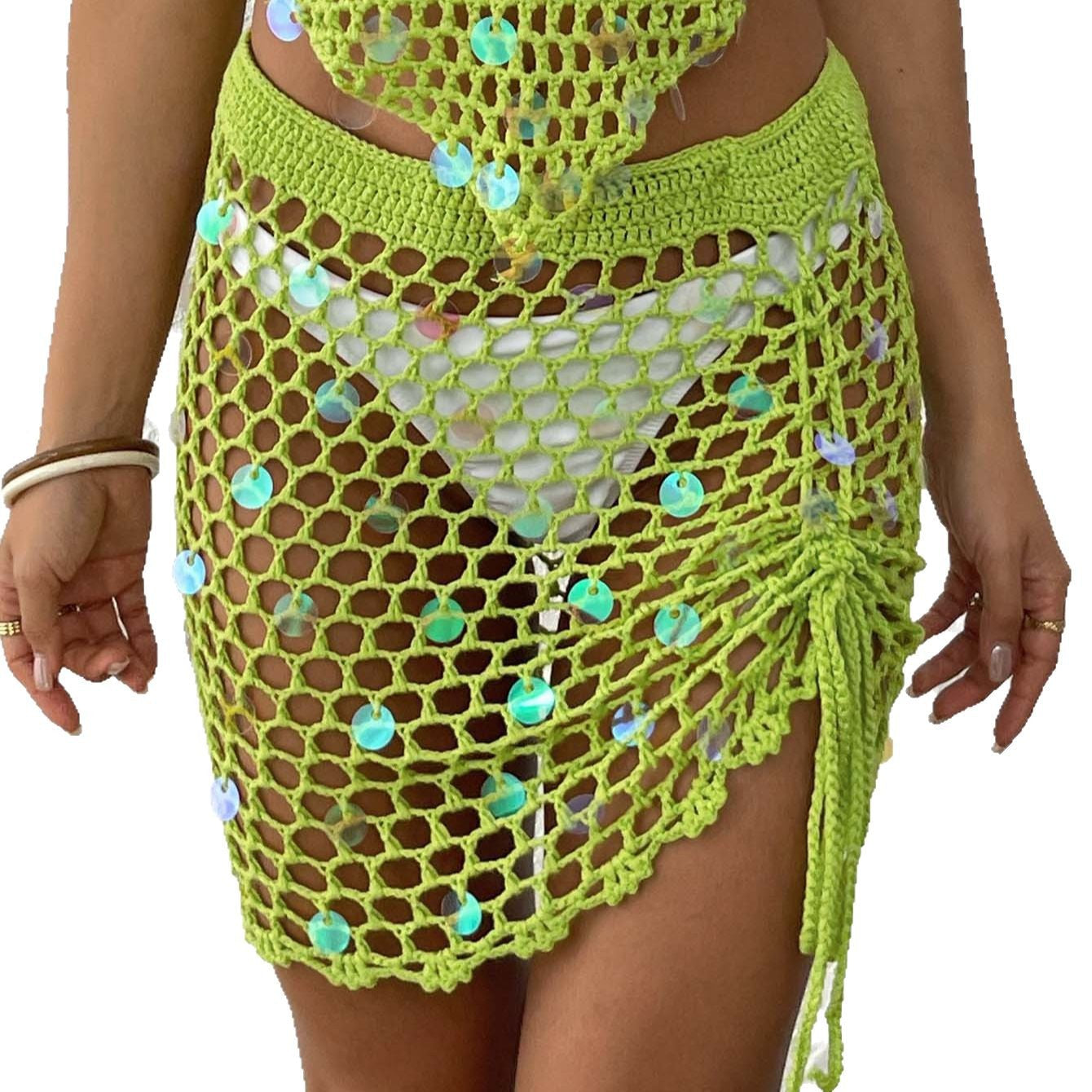 Damen Häkel-Strandsarong mit dekorativen Pailletten R&B