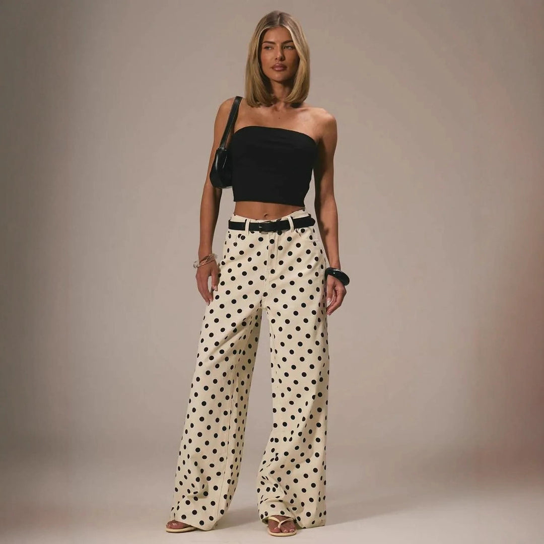 Damen weite Polka-Dot Palazzo-Hosen mit high-waist Schnitt R&B