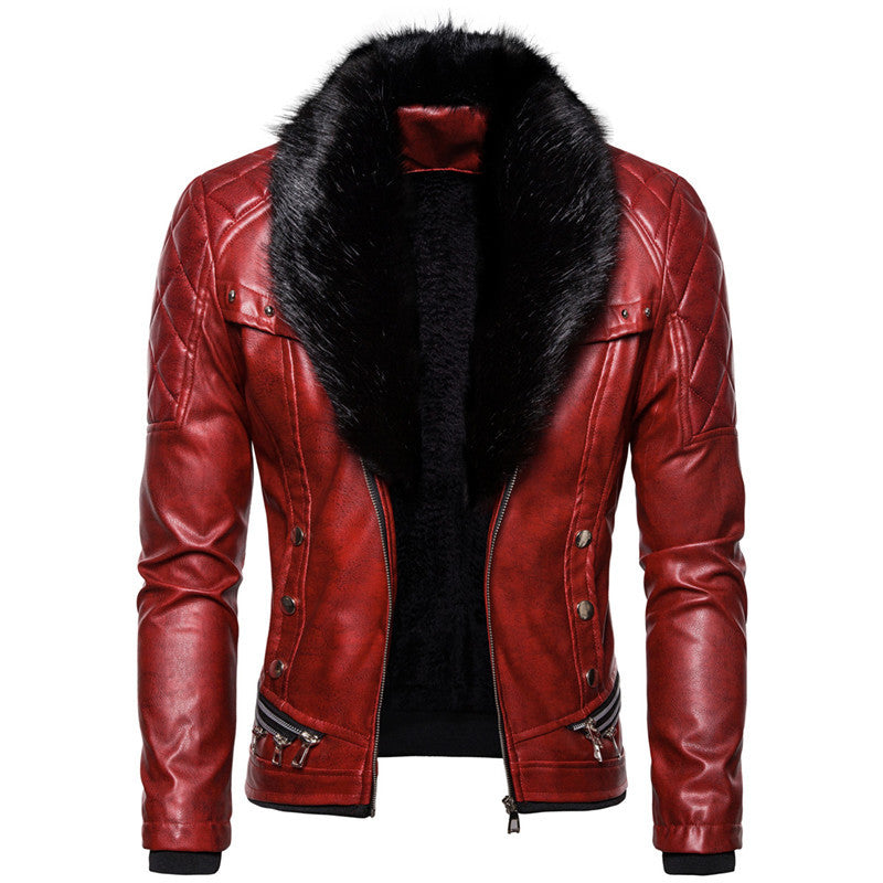 Herren Bikerjacke mit glamourösem Kunstfell-Kragen und modischen Details