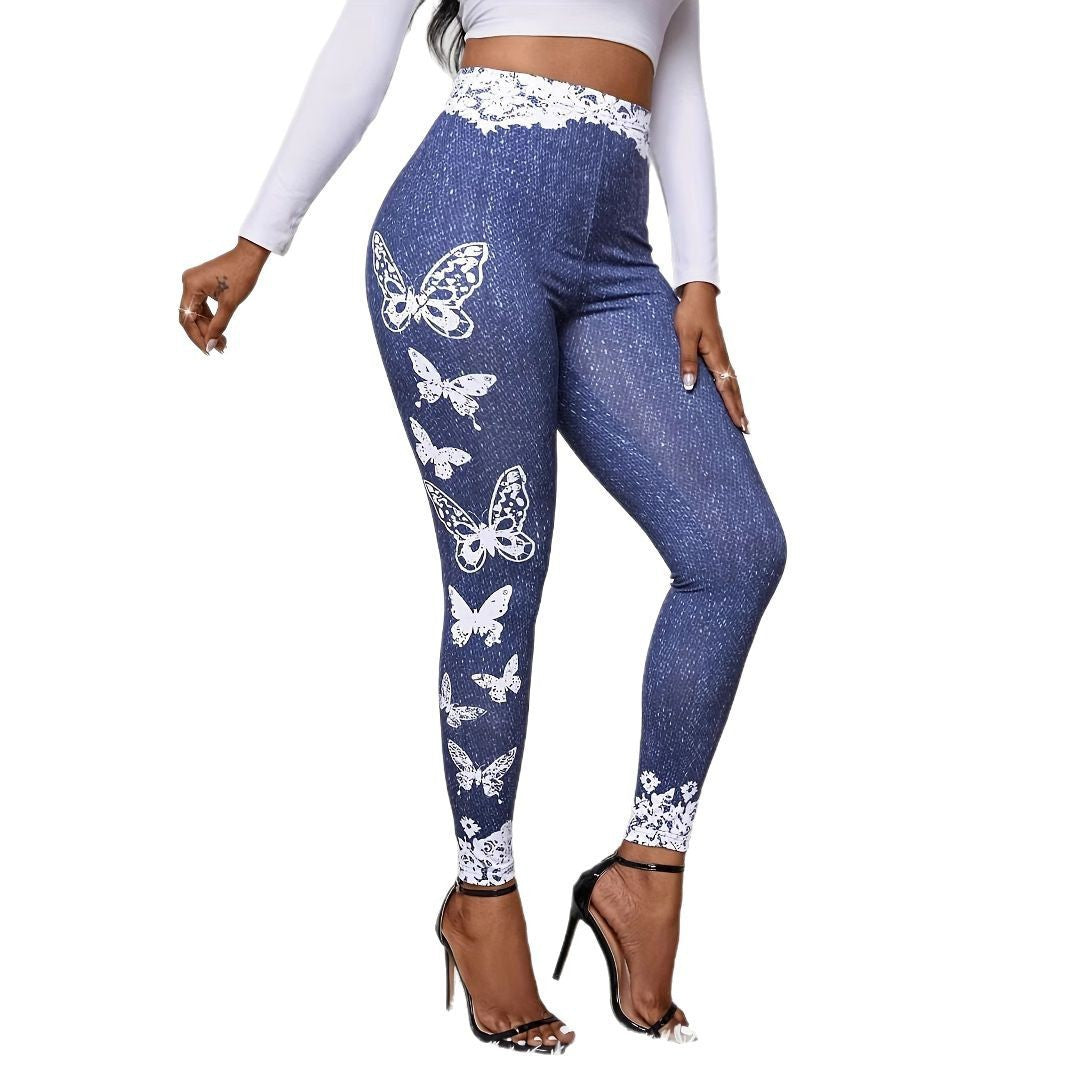 Damen Leggings mit hohem Taillenbund und femininen Spitzenakzenten R&B