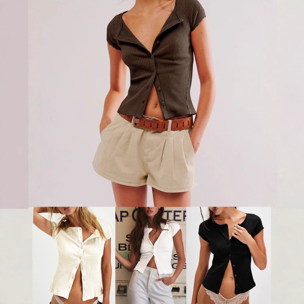 Damen Kurzarm-Polohemd im eleganten Rippenmuster mit Knopfverschluss R&B