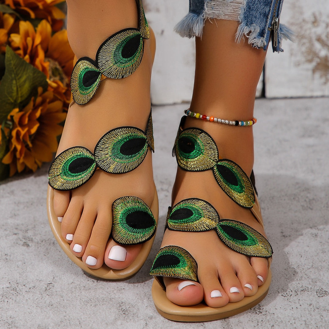 Damen Sandalen mit exzentrischem Design und bunten Federn R&B