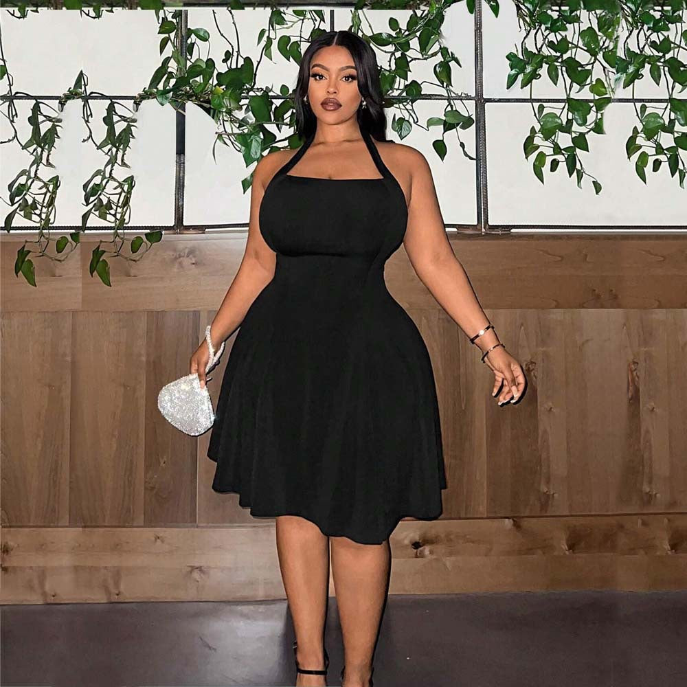 Damen A-Linien Freizeitkleid mit schulterfreiem Design und schwingendem Rock R&B