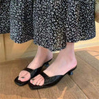 Damen elegante Mules mit offenen Zehen und feinem Absatz R&B