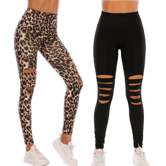 Damen Modische Leggings mit Cut-Outs im Leopardenmuster R&B
