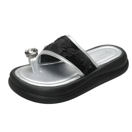 Damen trendige Flip-Flops mit floralem Dekor und funkelndem Schmuckdetail R&B