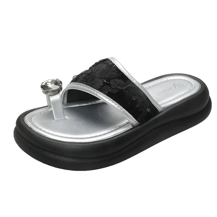 Damen trendige Flip-Flops mit floralem Dekor und funkelndem Schmuckdetail R&B