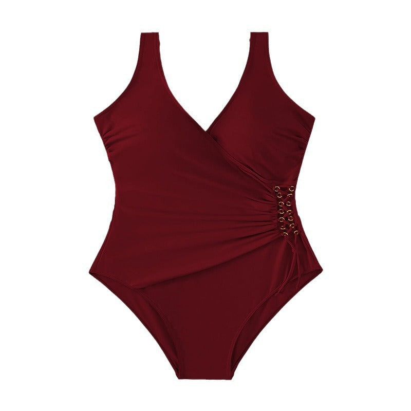 Damen Einteiler Badeanzug mit raffiniertem Wickeldetail und seitlichen Ösen R&B