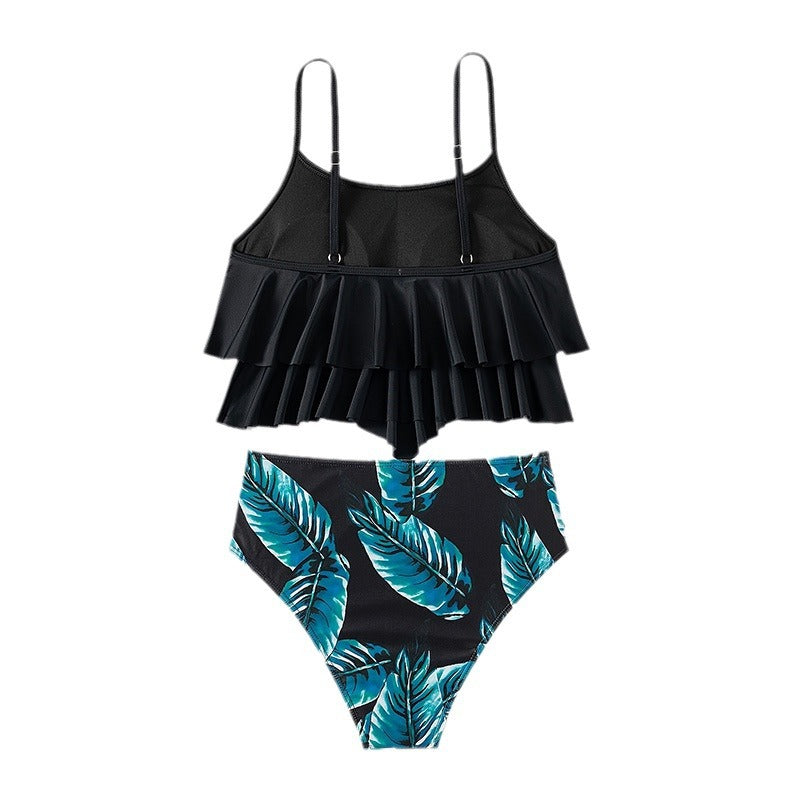 Damen Bikini-Set mit elegantem Volant-Oberteil und hochgeschnittenem Unterteil R&B
