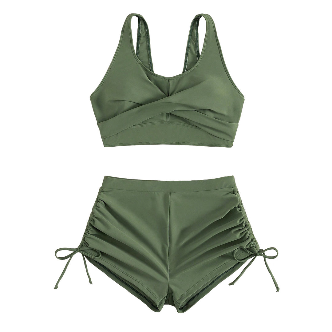 Damen Sportlicher Bikini mit gerafften Shorts R&B