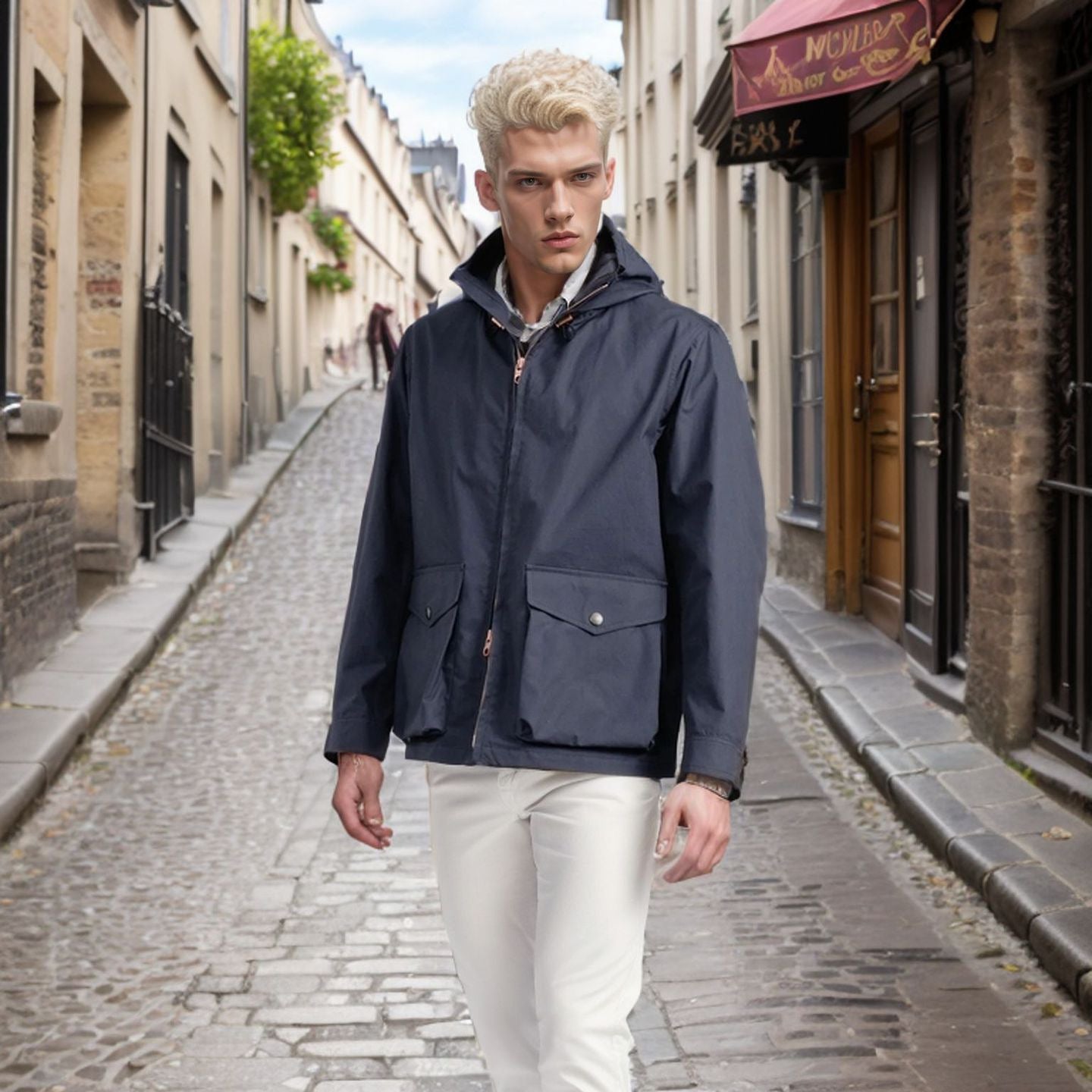 Herren funktionale Übergangsjacke mit verstellbarem Kapuzenkragen R&B
