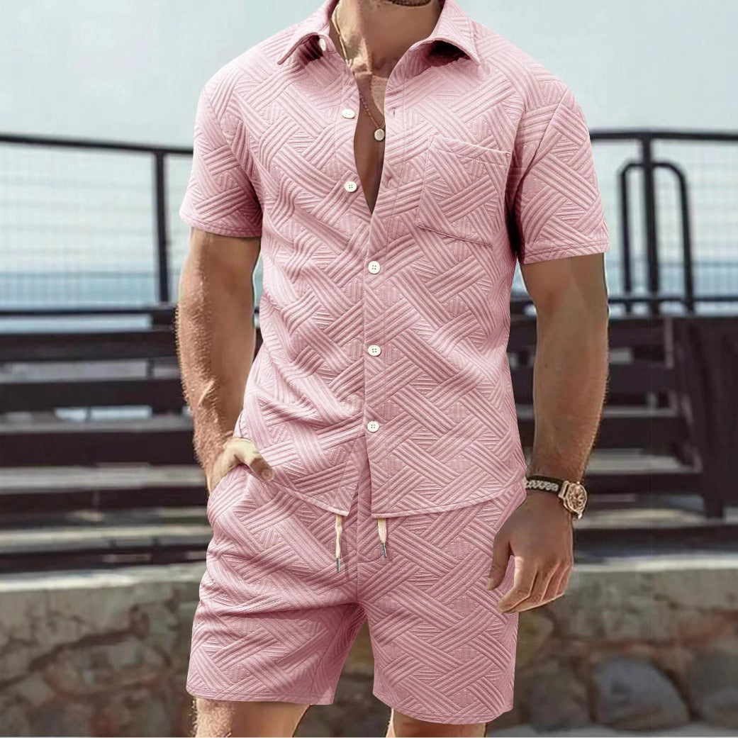Herren elegantes Kurzarmhemd und Shorts Set mit strukturiertem Design