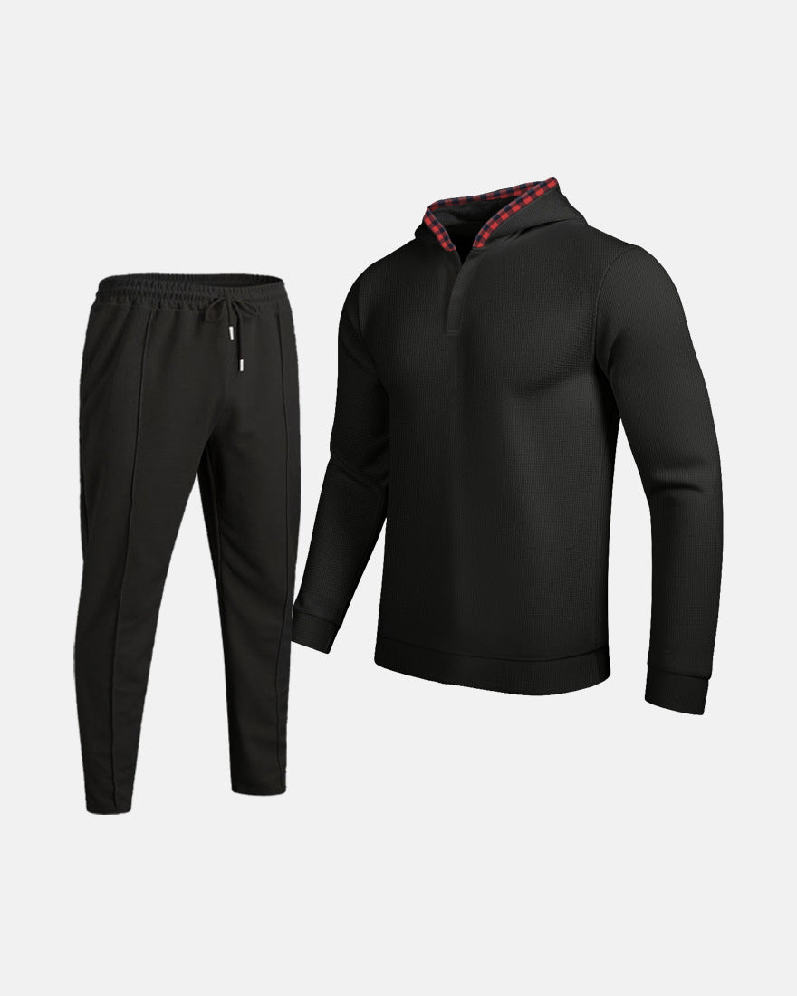 Herren Sportlicher Hoodie mit Karodetails und passtgenauen Jogginghose R&B