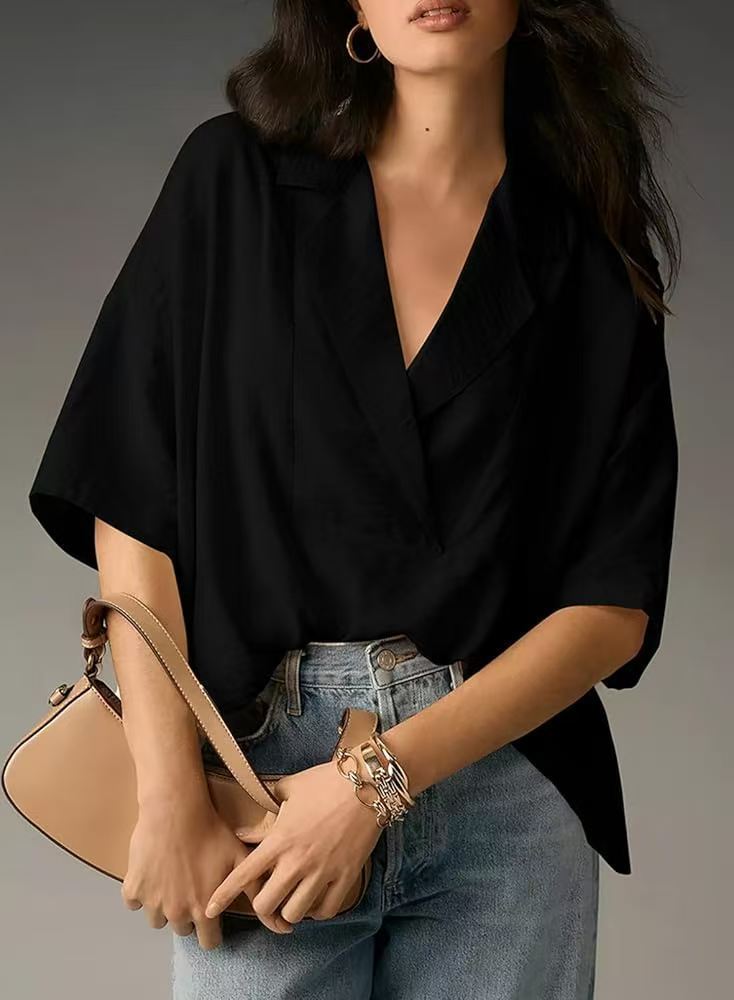 Damen lässige Oversize-Bluse mit modernem Schnitt und V-Ausschnitt R&B