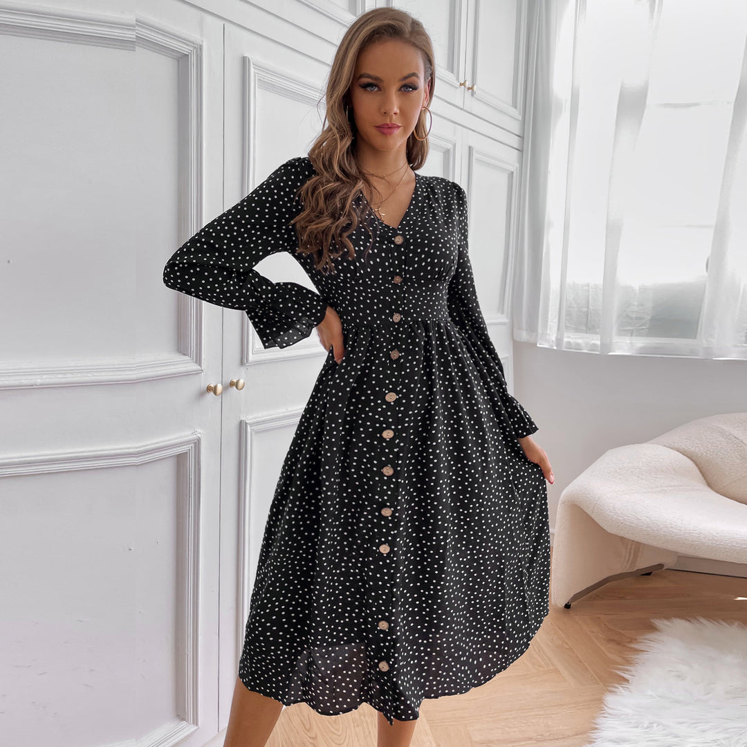 Damen Midikleid mit Knöpfen und weit ausgestellten Ärmeln R&B