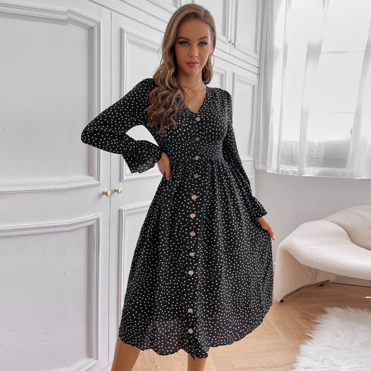 Damen Midikleid mit Knöpfen und weit ausgestellten Ärmeln R&B