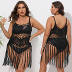 Damen Häkel-Strandüberwurf mit fransigem Design R&B