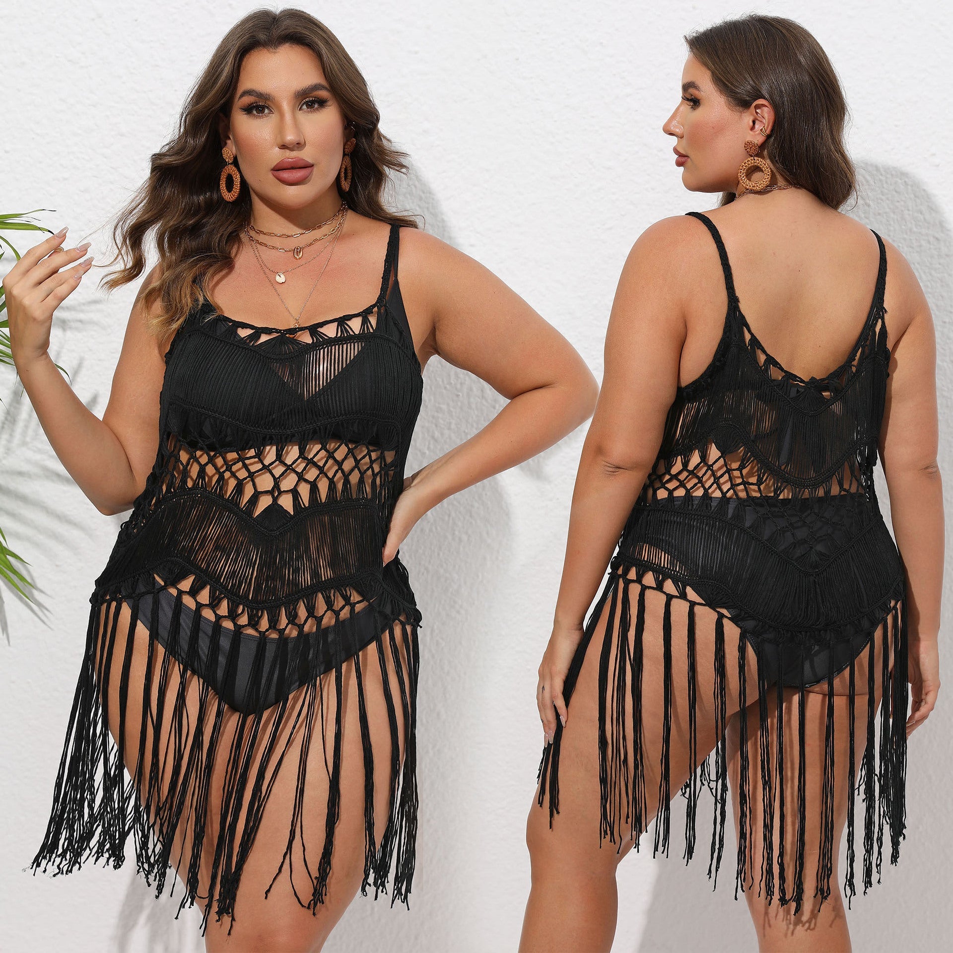 Damen Häkel-Strandüberwurf mit fransigem Design R&B