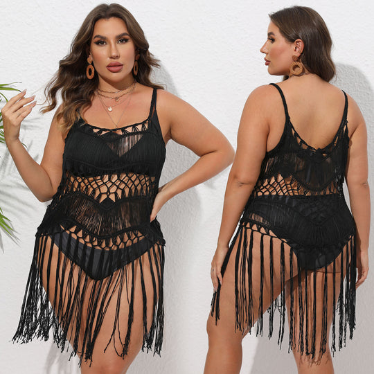 Damen Häkel-Strandüberwurf mit fransigem Design R&B