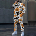 Herren Halloween-Jogginganzug mit auffälligem Kürbis- und Fledermausdesign R&B