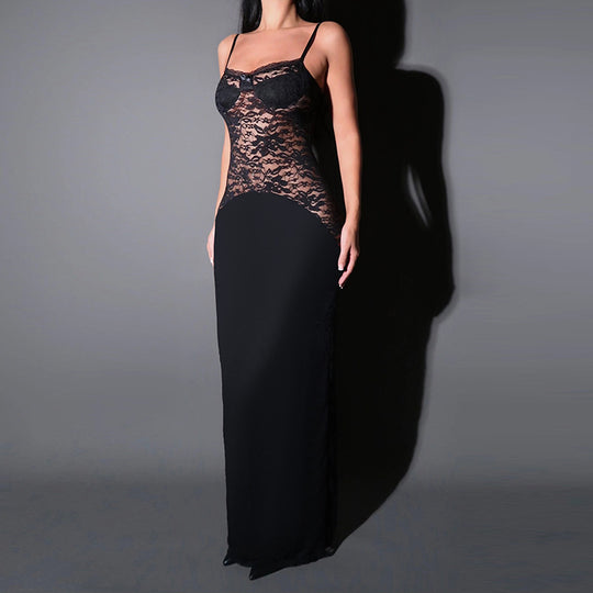 Damen elegantes Spitzenkleid mit figurbetontem Unterteil und verführerischem Oberteil R&B
