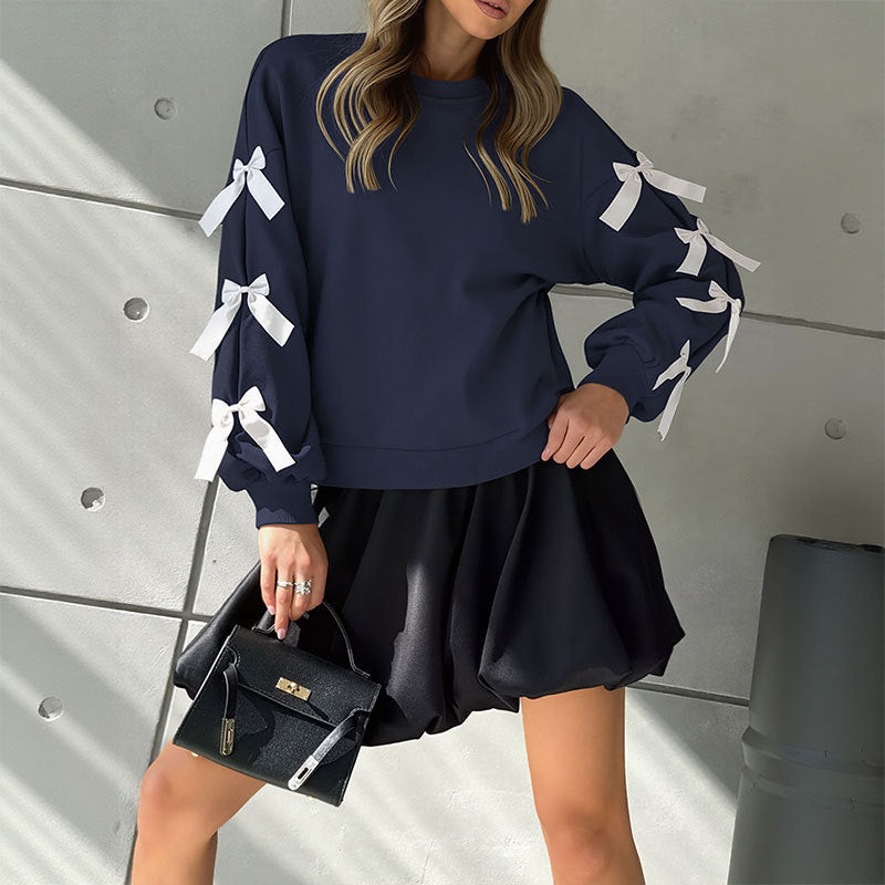 Damen Sweatshirt mit Rüschen und Schleifen R&B