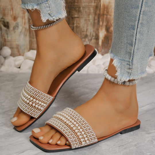 Damen Plateau-Sandalen mit dekorativen Perlenakzenten R&B