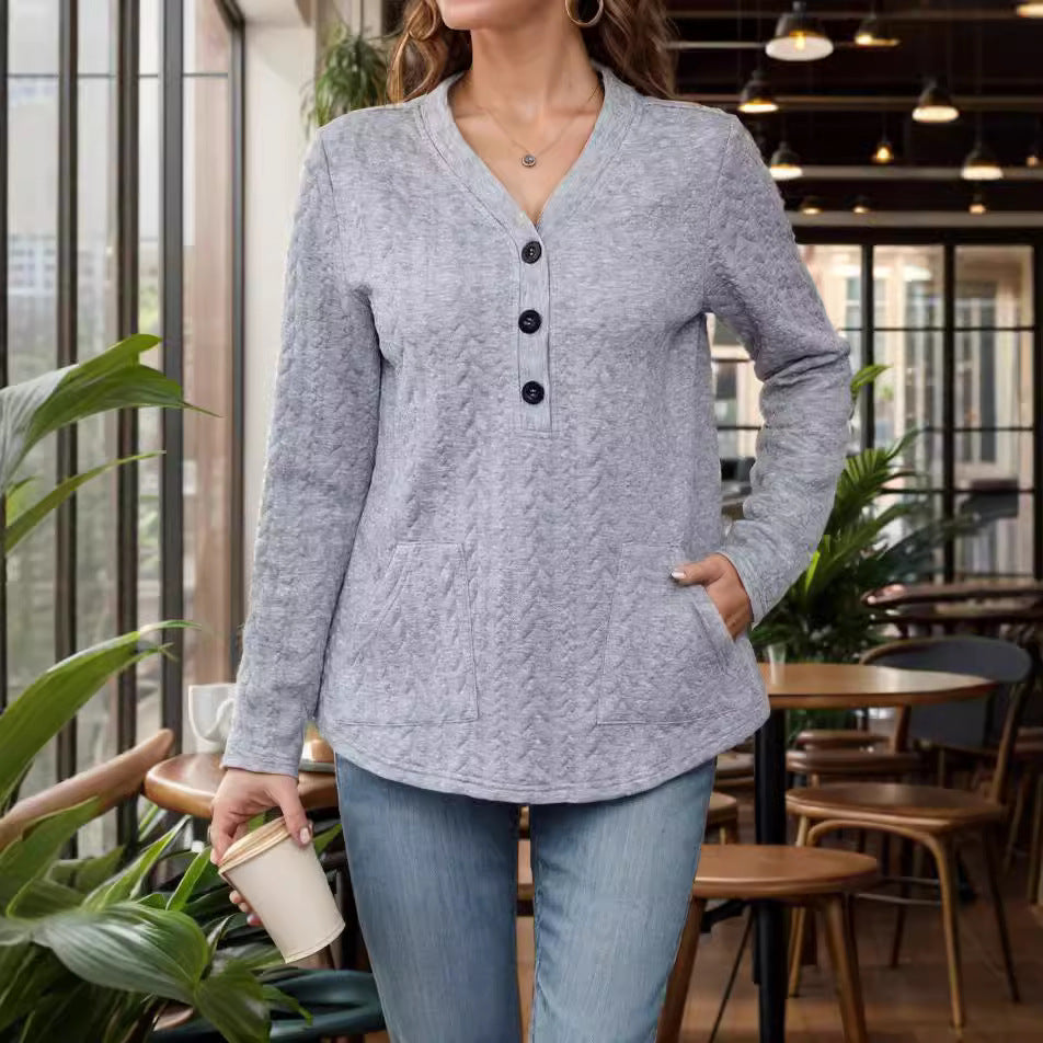 Damen legerer Pullover mit Knopfdetails und praktischen Taschen R&B