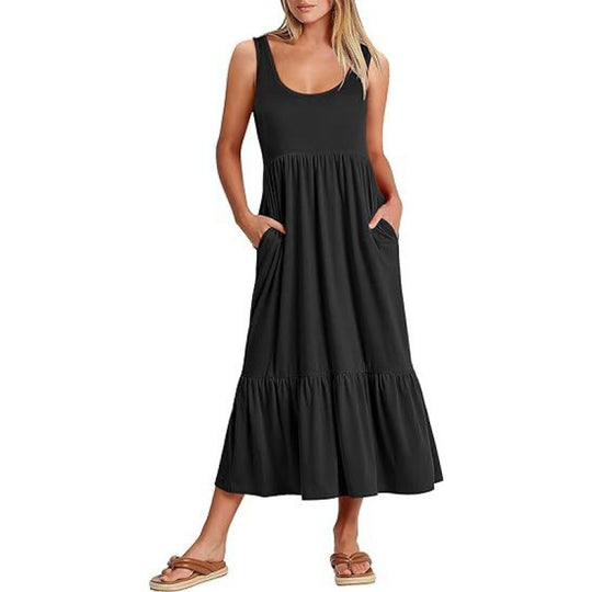 Damen Sommerliches Maxikleid mit praktischen Taschen und voluminösem Saum R&B