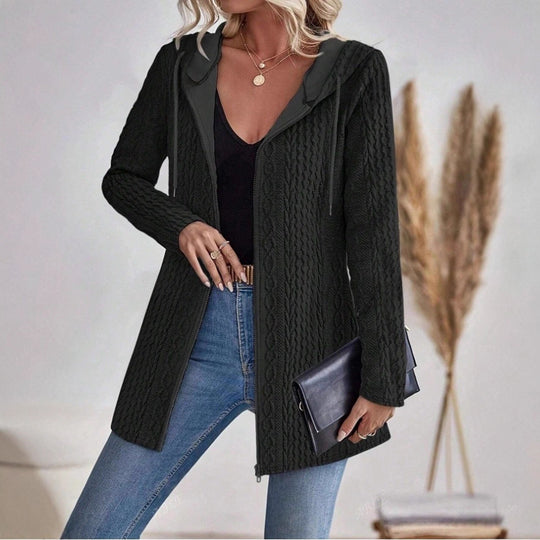 Damen Strickjacke mit Kapuze und trendigem Zopfmuster R&B