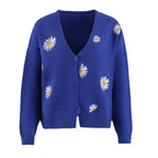 Damen Strickjacke mit floralem Muster und V-Ausschnitt
