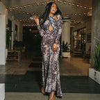 Damen Schlangehaut Maxikleid mit raffiniertem Schnitt und Deep-V-Ausschnitt R&B