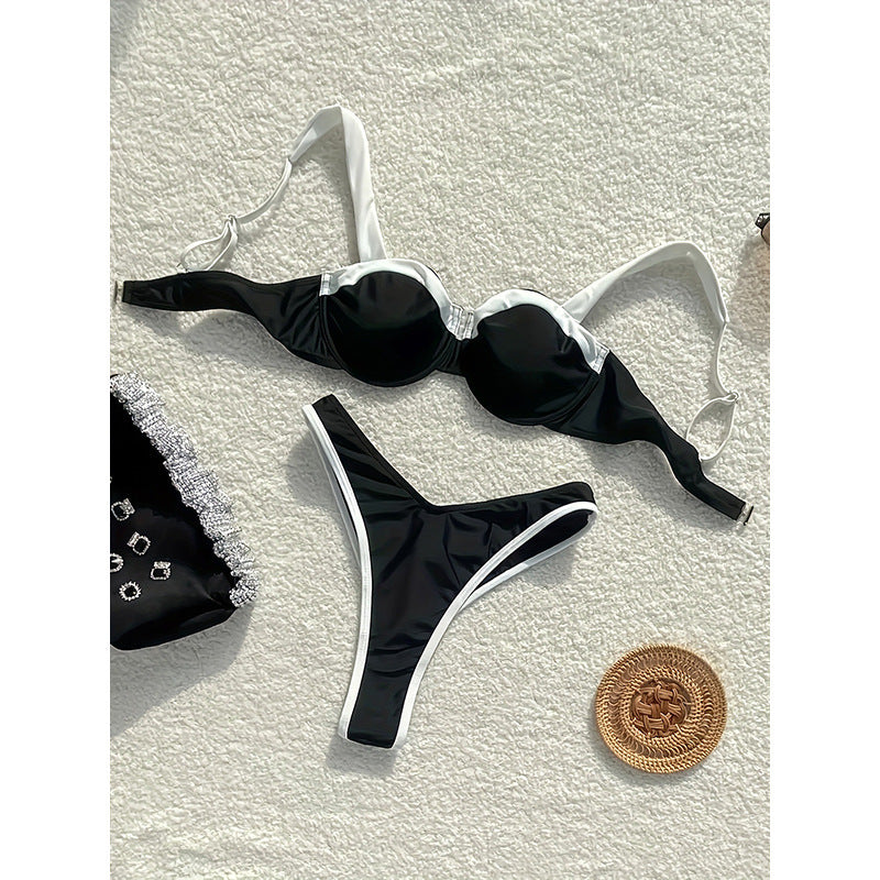 Damen Hochgeschnittener Bikini mit stilvollem Reißverschluss und breiten Trägern