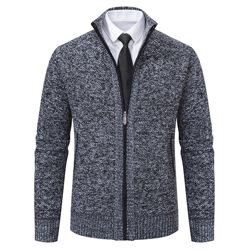 Herren elegante Strickjacke mit hohem Kragen und praktischem Reißverschluss R&B