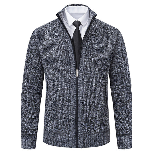 Herren elegante Strickjacke mit hohem Kragen und praktischem Reißverschluss R&B