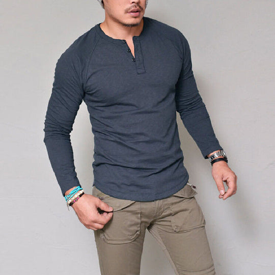Herren Langarmshirt mit Knopfleiste und bequemem Schnitt R&B