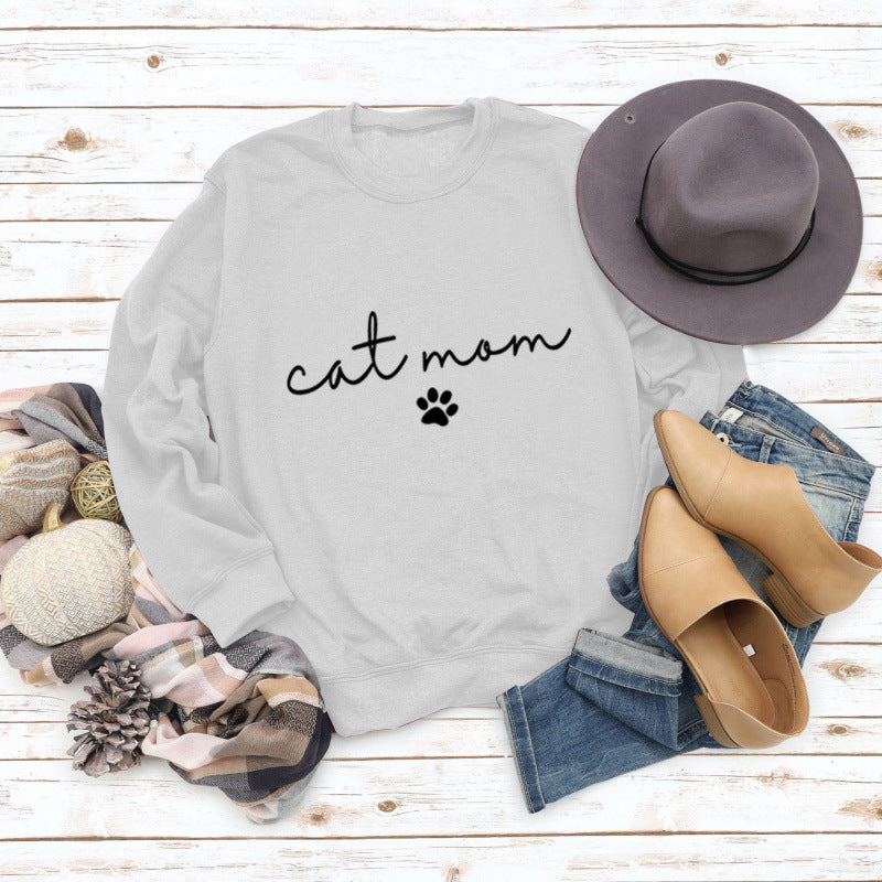 Damen Sweatshirt mit kreativem Katzenmama-Design R&B