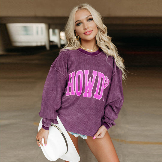 Damen Lässiges Pullover mit Schriftzug und lockerer Passform R&B