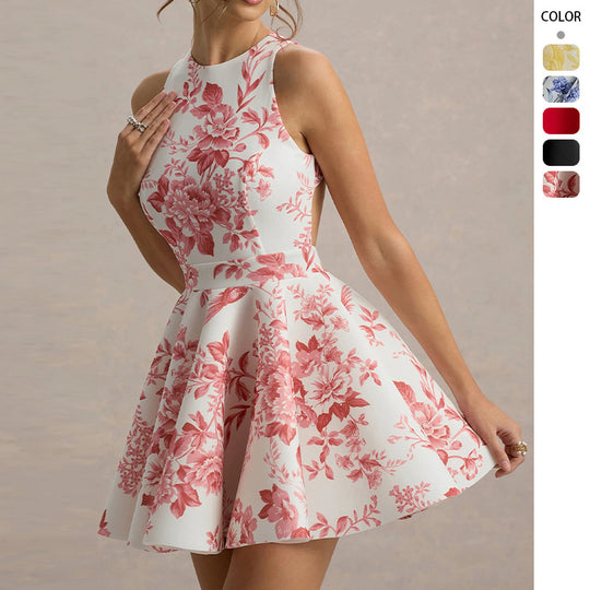 Damen Verspielt tailliertes Minimal-Kleid mit schwingendem Rock und halber Rückenansicht R&B