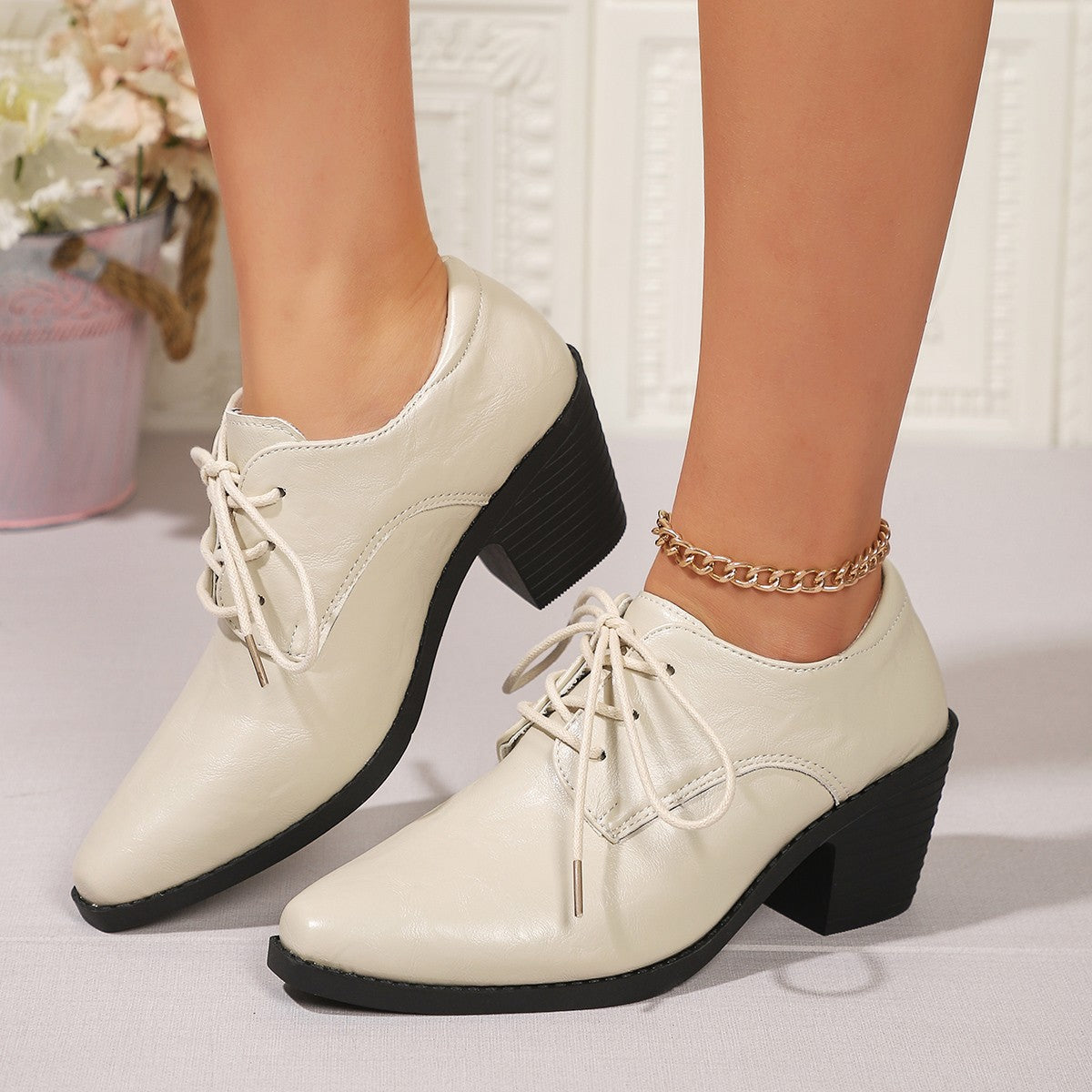 Damen Modische Schnürschuhe mit Blockabsatz