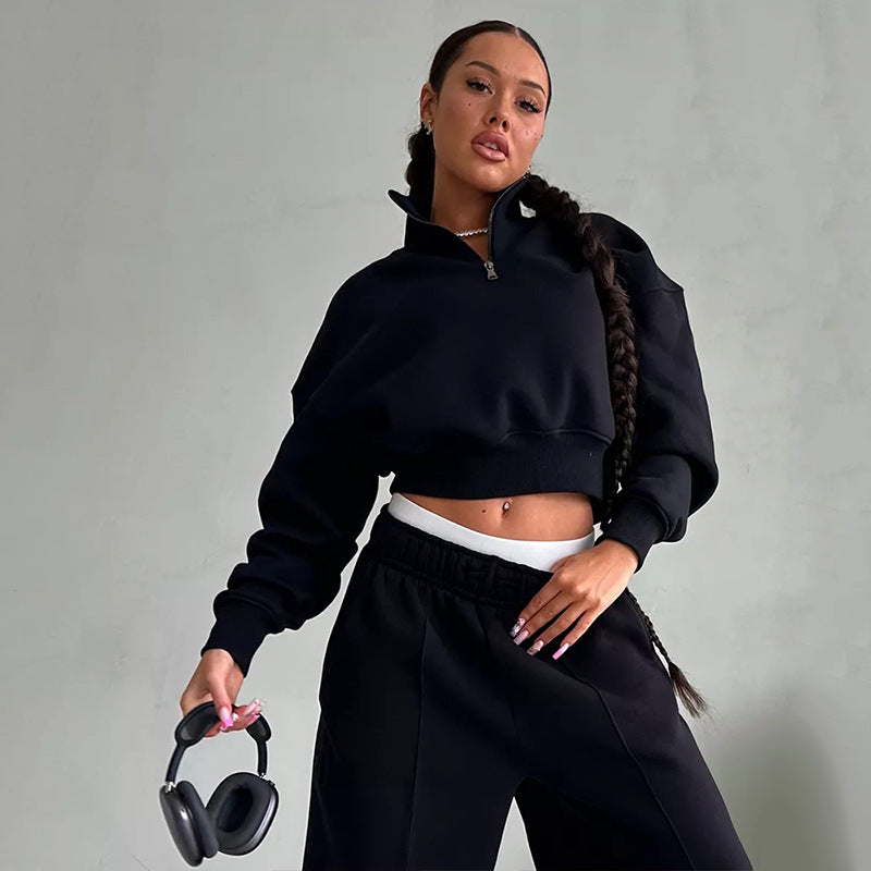 Damen sportliches Sweatshirt mit hohem Kragen und bequemer Hose R&B