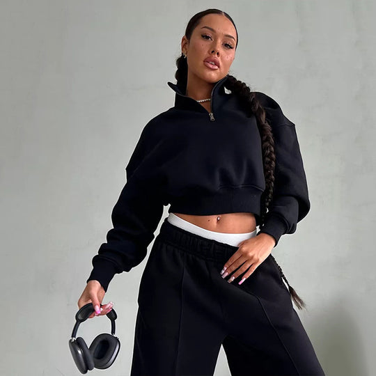 Damen sportliches Sweatshirt mit hohem Kragen und bequemer Hose R&B