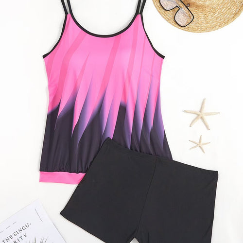 Damen Sportliches Tankini-Set mit farbenfrohem Oberteil und bequemen Shorts R&B