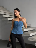 Damen ärmelloser Denim-Top mit Reißverschluss