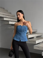 Damen ärmelloser Denim-Top mit Reißverschluss
