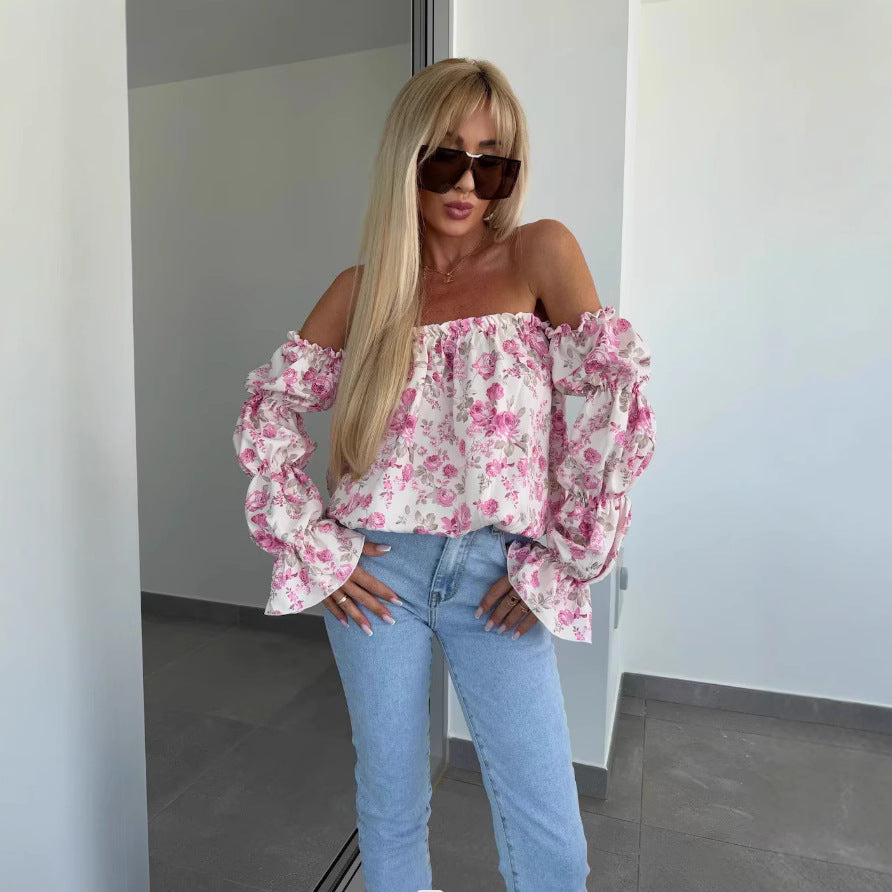 Damen Off-Shoulder Bluse mit Rüschendetails und floralen Mustern R&B