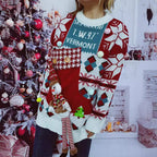 Damen festlicher Pullover mit winterlichem Schneemann-Motiv und dekorativen Details R&B