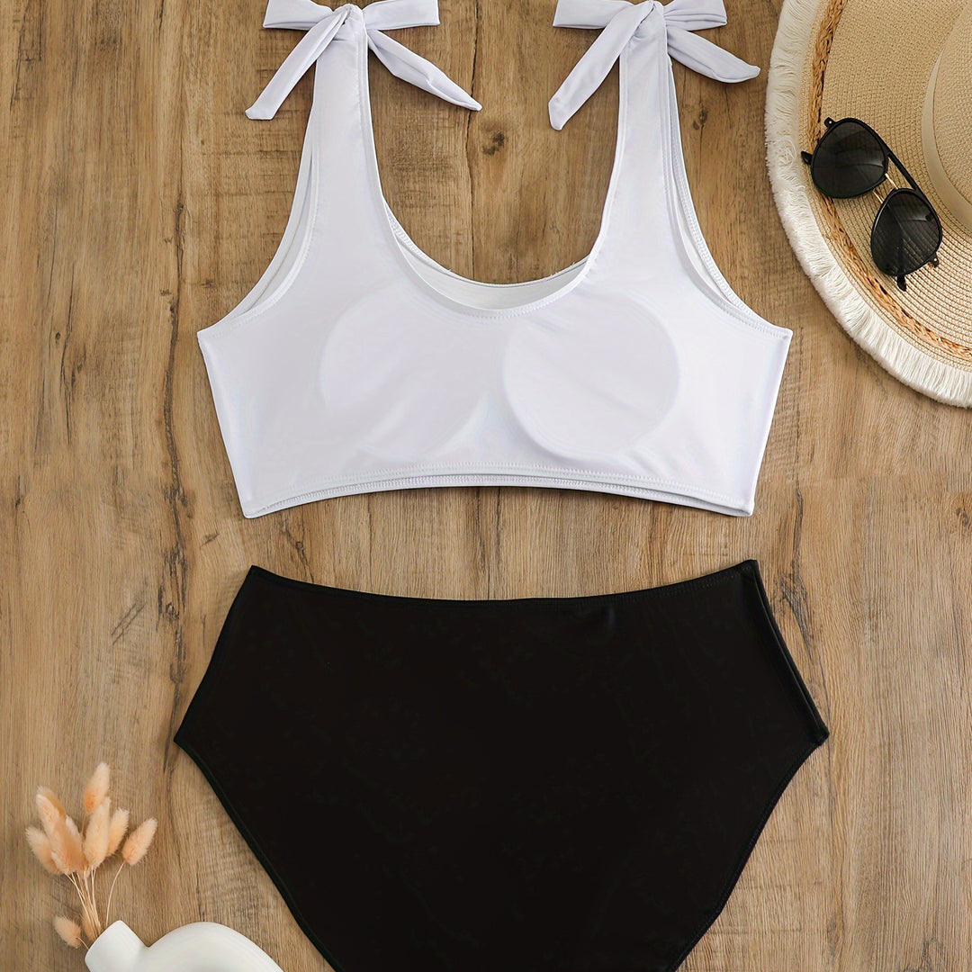 Damen Crop-Top-Bikini-Set mit verspielten Schleifen R&B